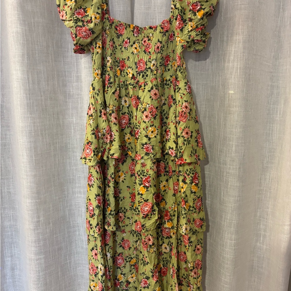 Rebellion Again Floral Green Tiered Maxi Dress - Picture 6 of 10